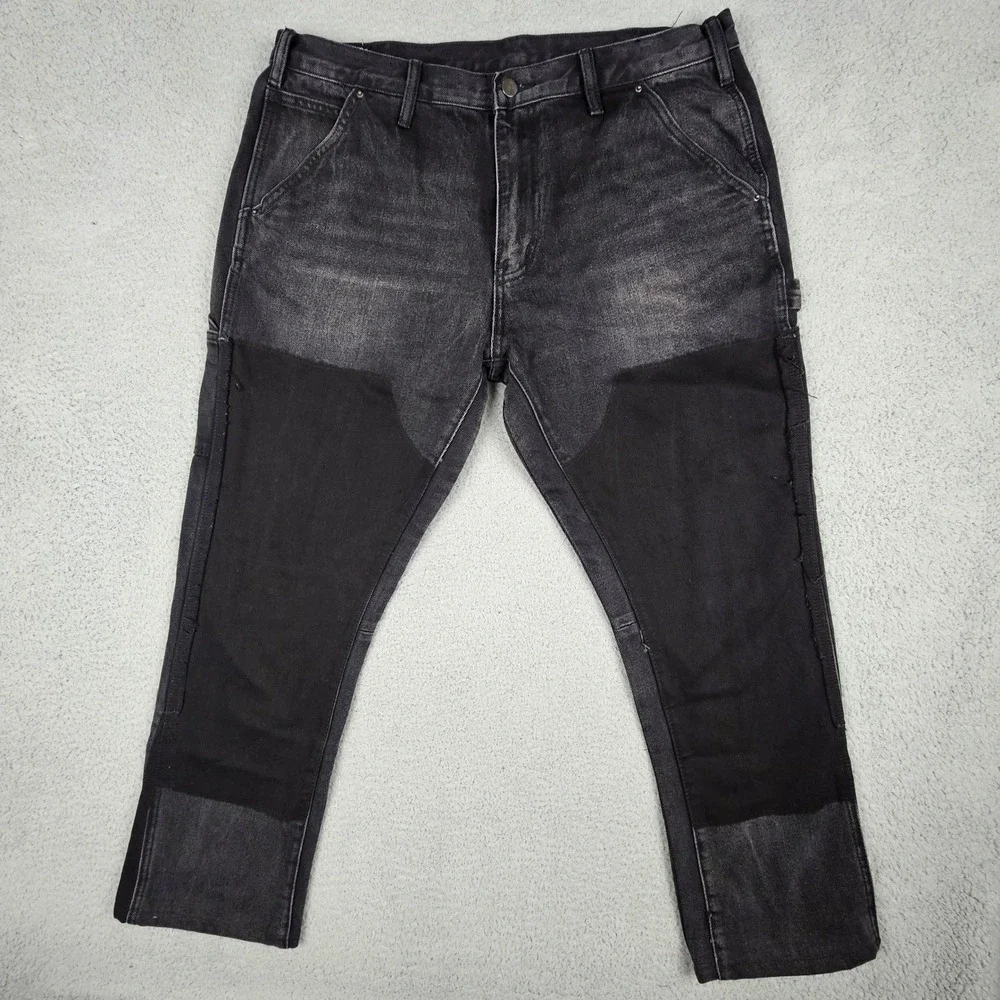 MNML Carpenter Jeans Men 37x28.5 Black Double‎ Knee Utility Workwear Denim Pants